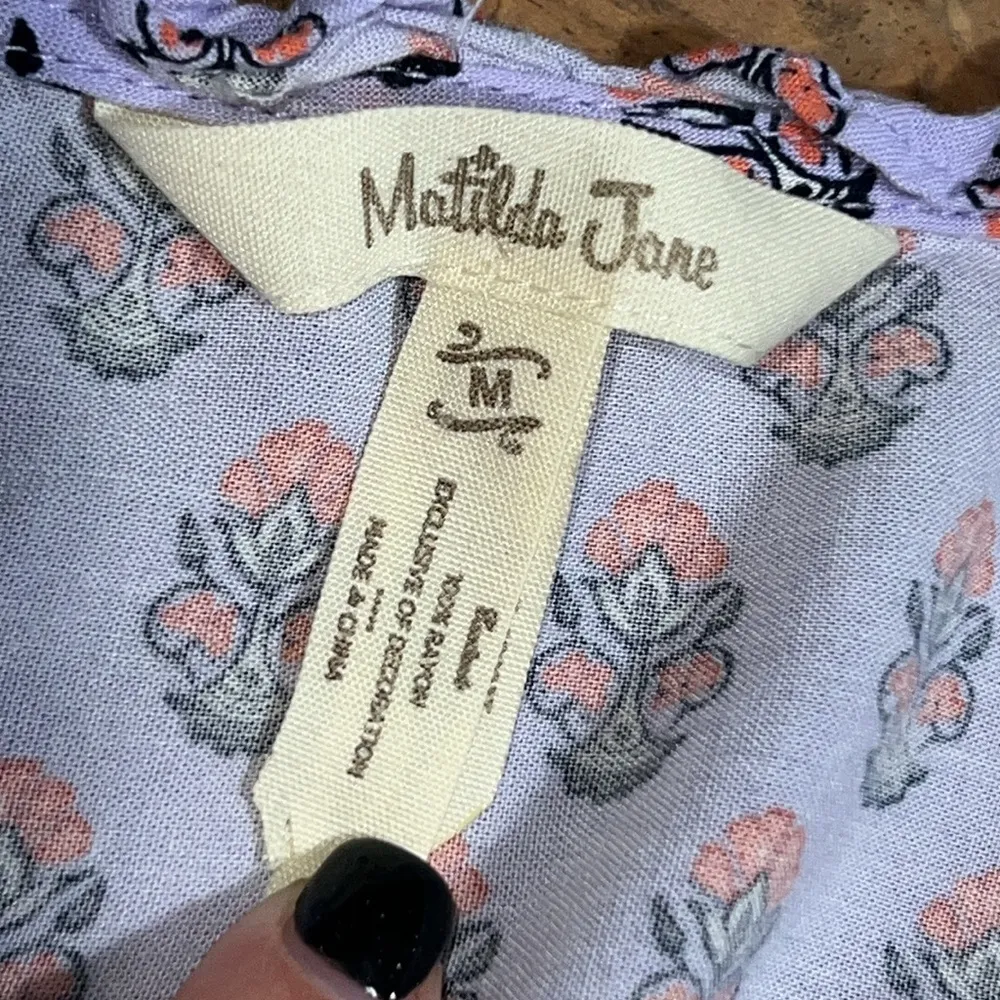 Matilda Jane sz medium pleated v-neck purple orange topiary blouse 3/4 sleeves - Image 3