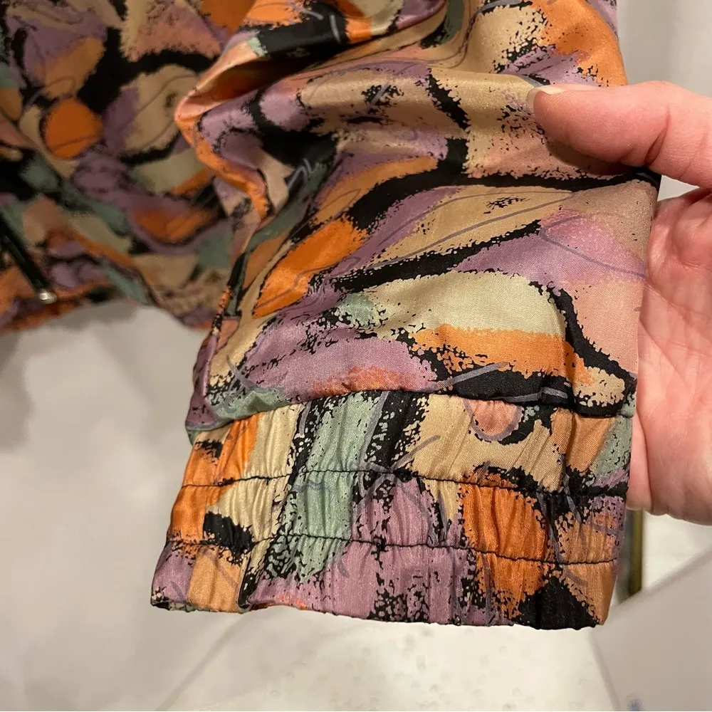 Funky vintage pastel earth tones silk Oleg Cassini track jacket pockets - Image 6