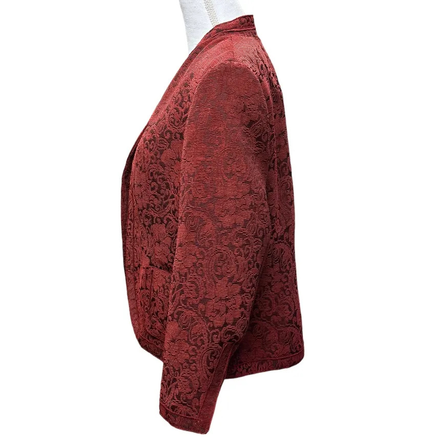 Coldwater Creek‎ Women's Size PL (14-16) Burgundy Red Tapestry Jacquard Blazer - Image 2