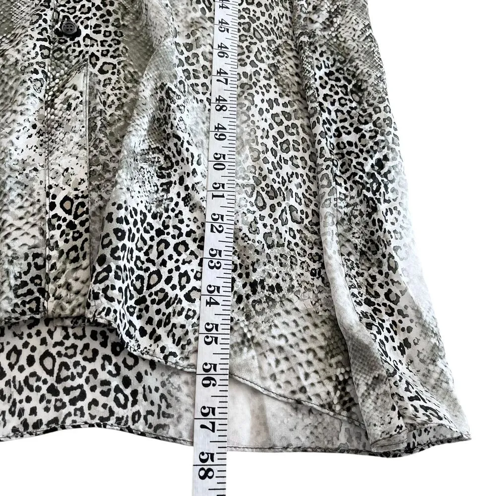 Lola & Sophie Gray Silk Leopard Animal Print Long Sleeve Button Maxi Dress Sz L Size L - Image 9