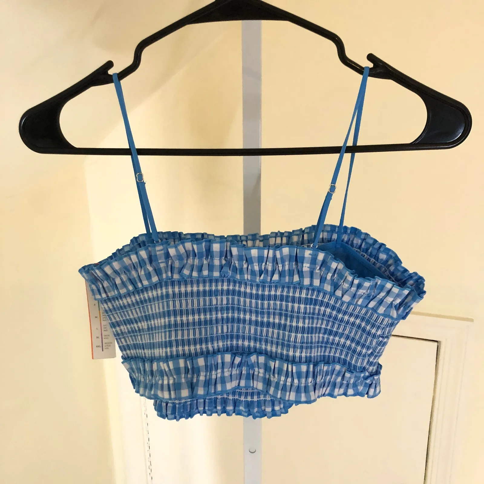 Colsie NWT Women's Gingham Woven Bandeau Bralette Size L Blue Size L - Image 7