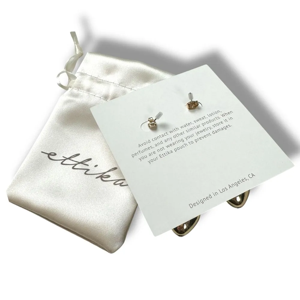 Revolve Ettika 18k Gold Plated Heart Triple Drop Earrings Puffy NWT Dangles - Image 4