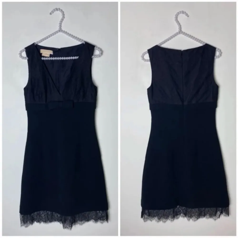 Michael Kors Black Wool Lace Cocktail V-Neck A-Line Dress Size 2 XS LBD - Image 4