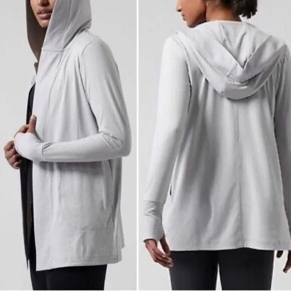 Athleta Gray Uptempo Wrap Noreweigan Hooded Cardigan Sweater - Image 2