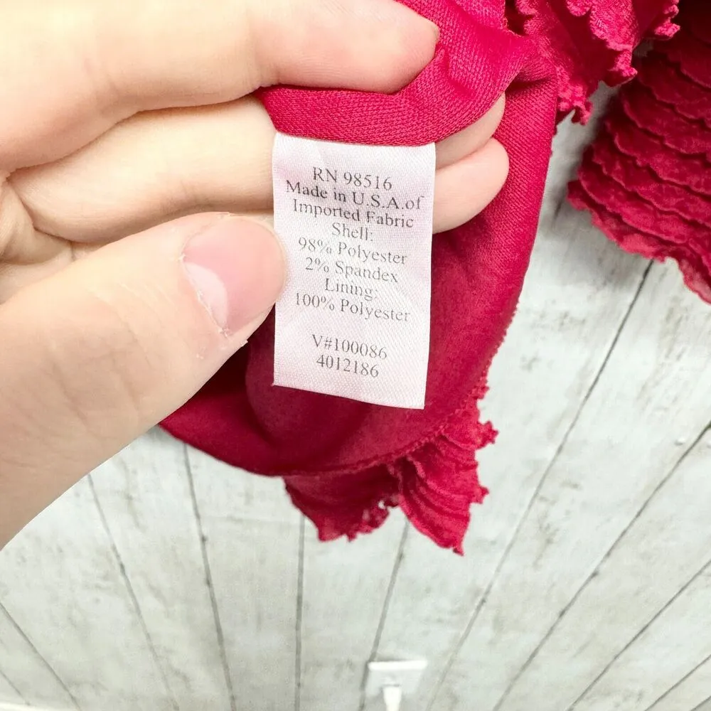 COLDWATER CREEK Blouse Women Size S Red Ruffled Pleated 3/4 Sleeve Wide Neck - Image 3