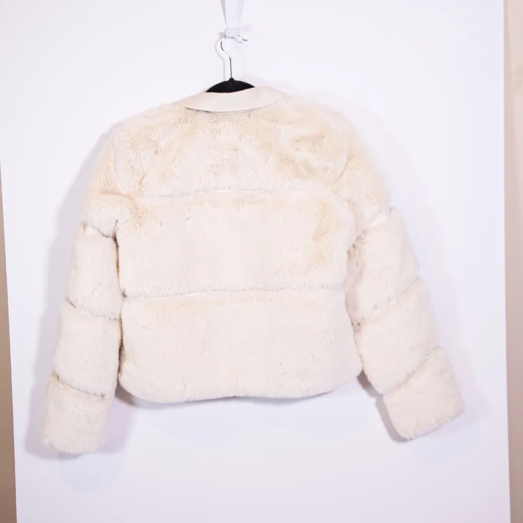 NEW River Island Faux Vegan Fur Leather Panel Comfort Layer Puffer Jacket Stone - Image 5