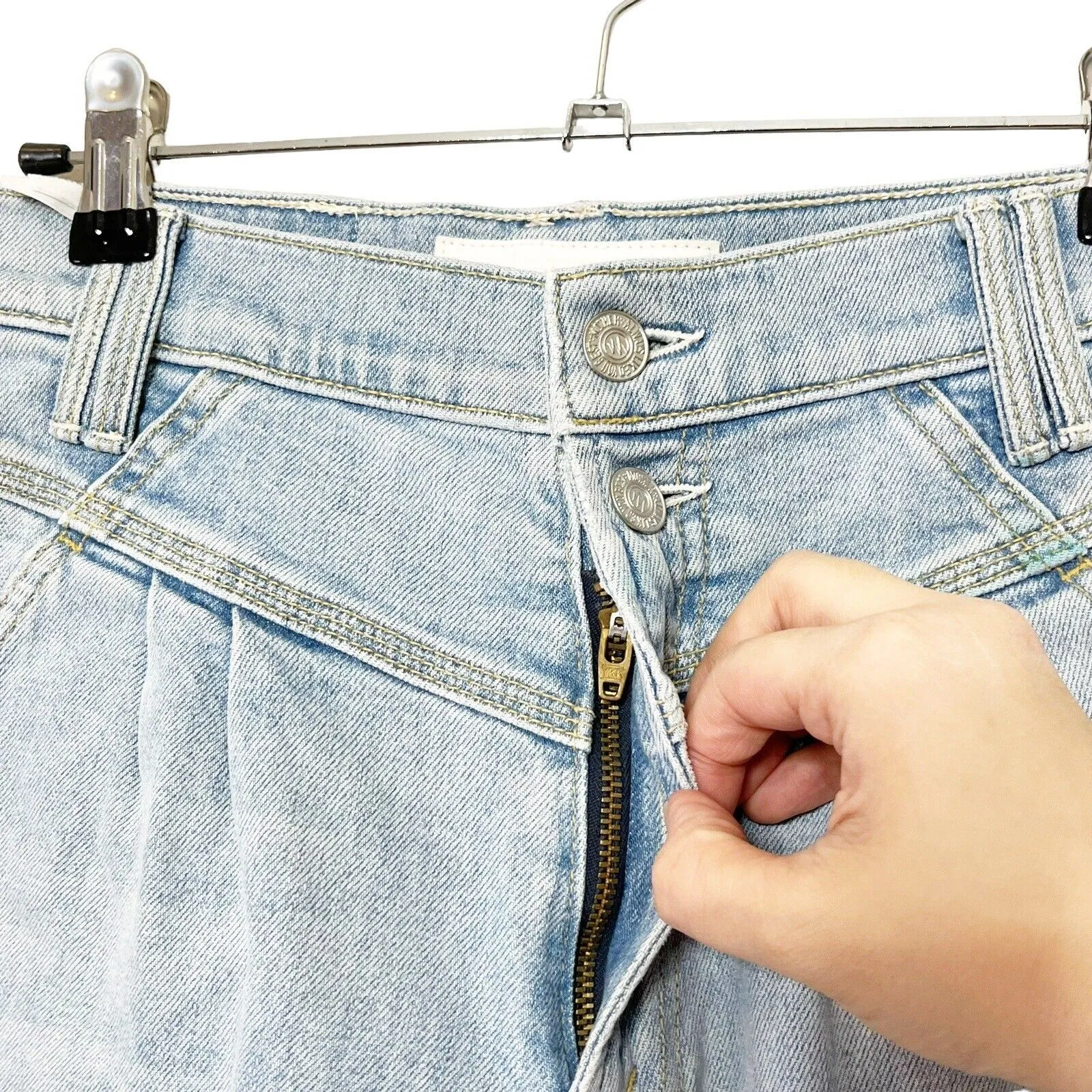 MOTHER Peg Jeans Size 25 High Waist Cropped Pleated Straight Leg Women’s Blue - Image 7