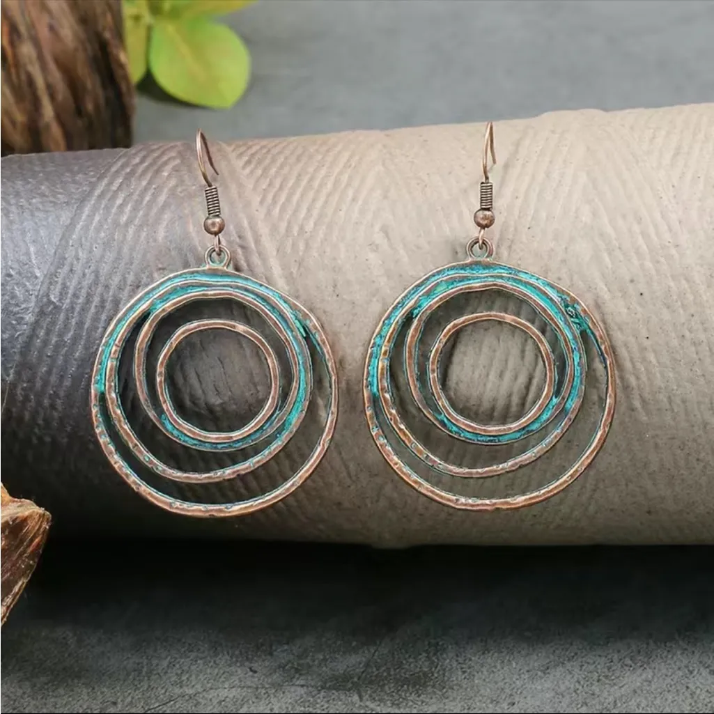 Boho Vintage Style Necklace/Earrings Set Hollow Spiral Design Zinc‎ Alloy Wood - Image 6