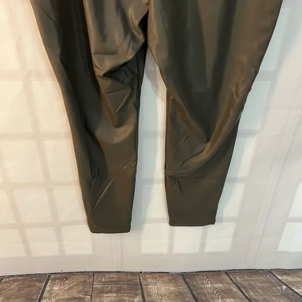 Express NWT Brown Gray Stretchy Solid Faux Fur Leather Leggings Size XL - Image 6