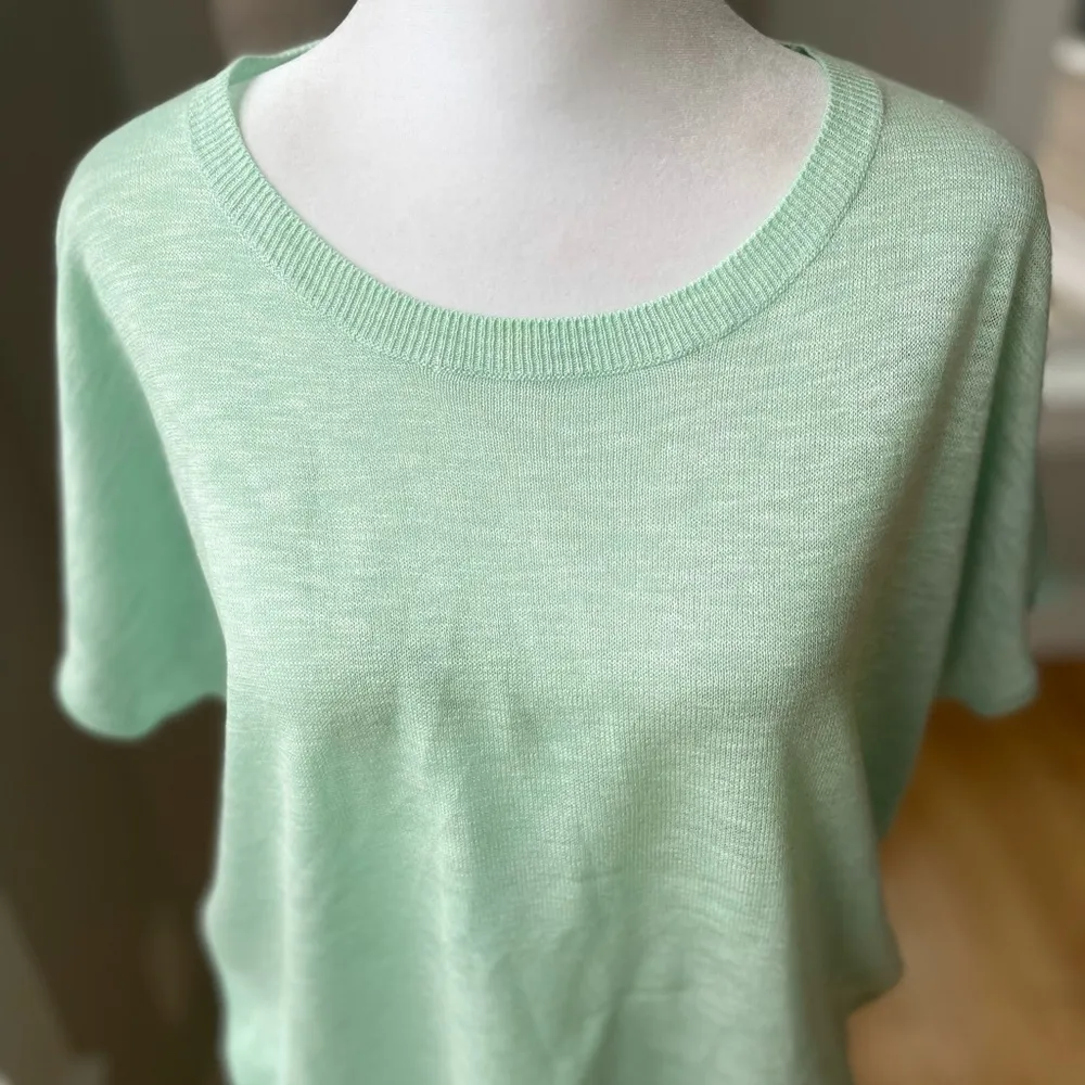 Ellen Tracy Mint Green Short Sleeve Scoop Neck Knit Top Spring Sweater Sz Medium - Image 8