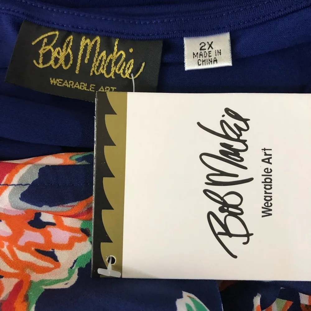 Bob Mackie Wearable Art Floral Tunic Kaftan Blouse Blue 2X - Image 10