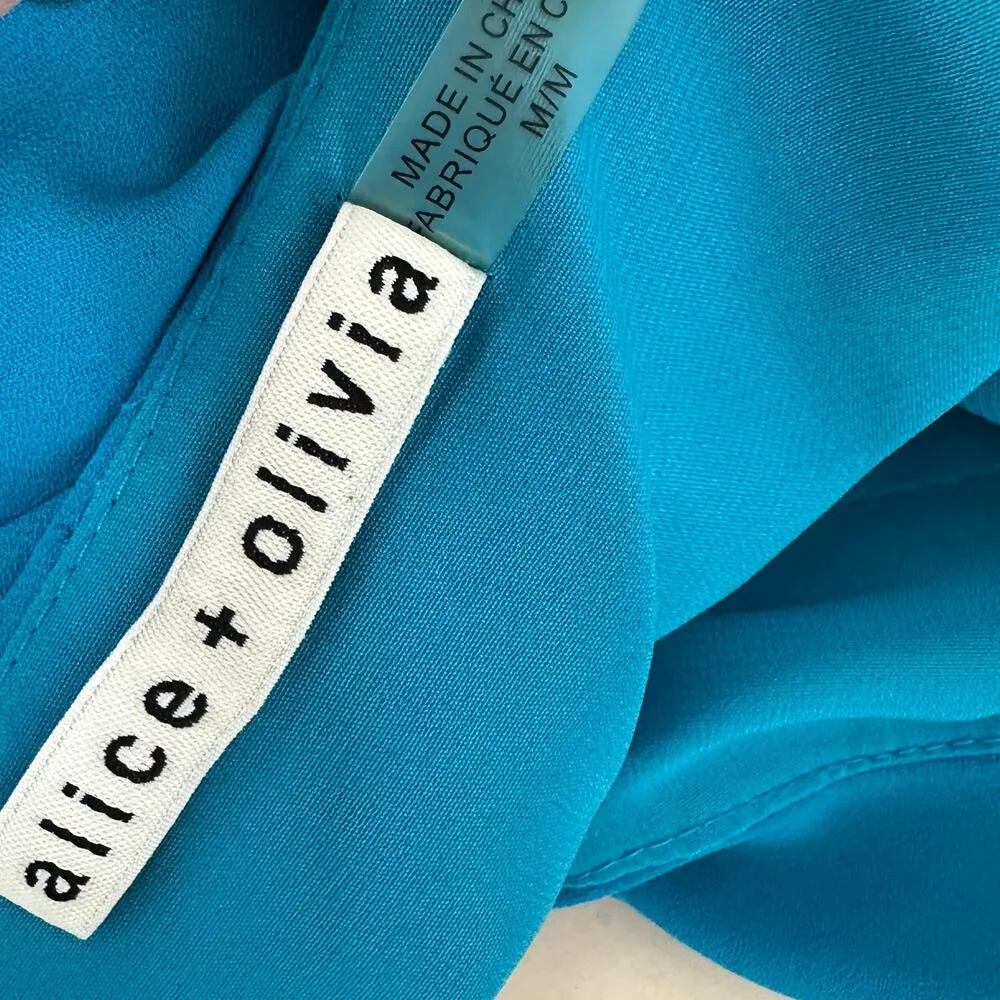 Alice+Olivia Etta Slip Mini Dress Blue Laguna Ruffle Square Neck Party Medium - Image 9