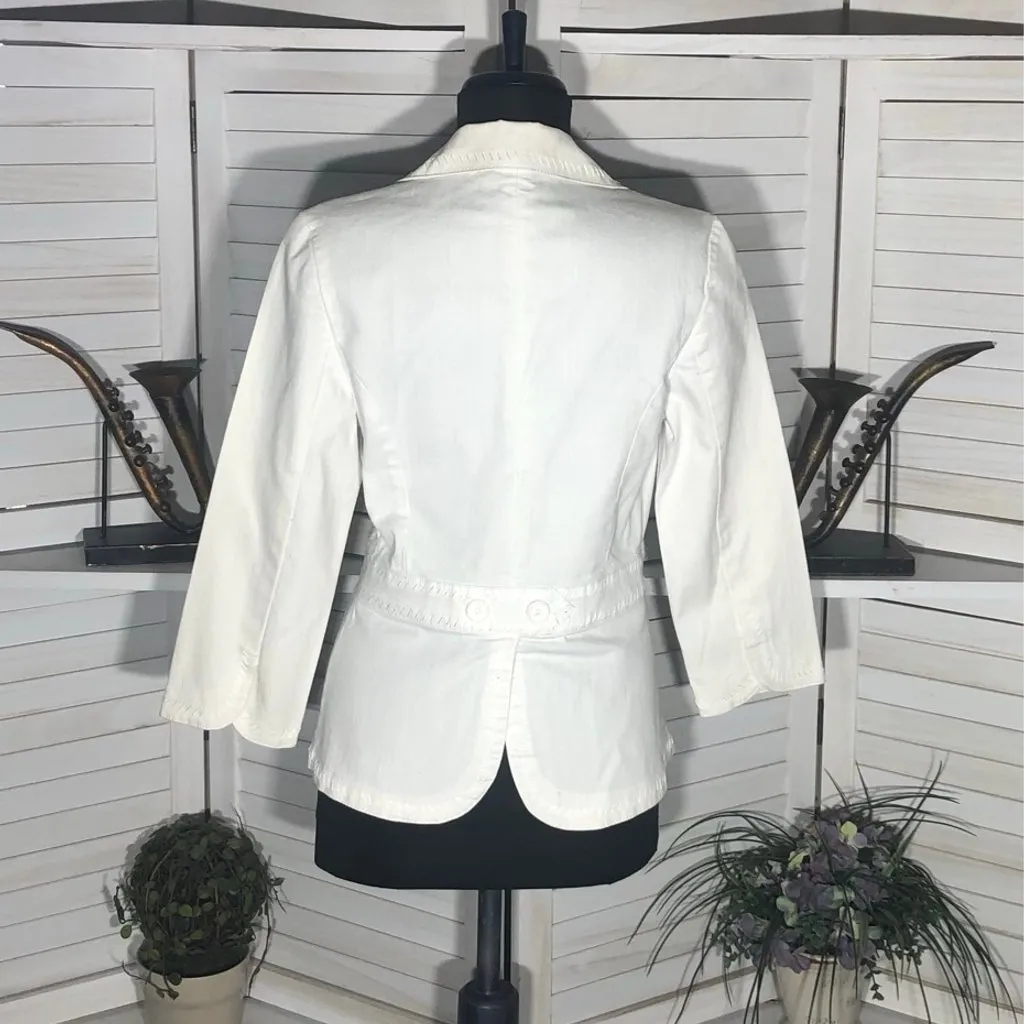 Apostrophe Embroidered Blazer Button Front Cotton Blend Cream Off White sz 2 - Image 6