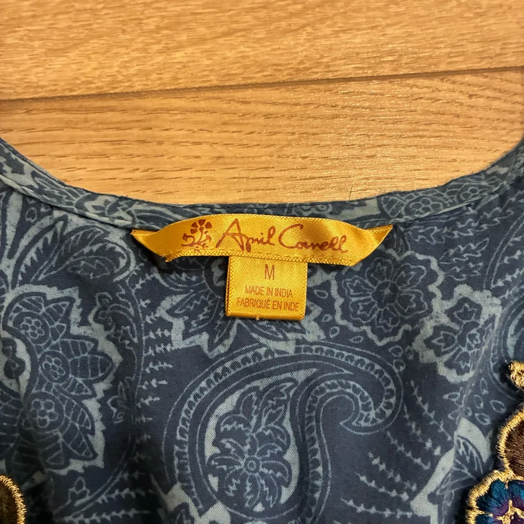 April Cornell Women’s Embroidered India Cotton 3/4 Sleeve Tunic Size M Blue Size M - Image 3