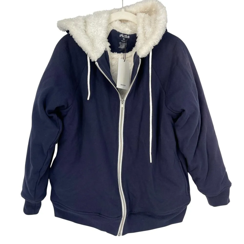 Splits59 Lynx Sherpa Lined Hoodie in Navy / Ivory Size XS Oversized NWT - Image 2