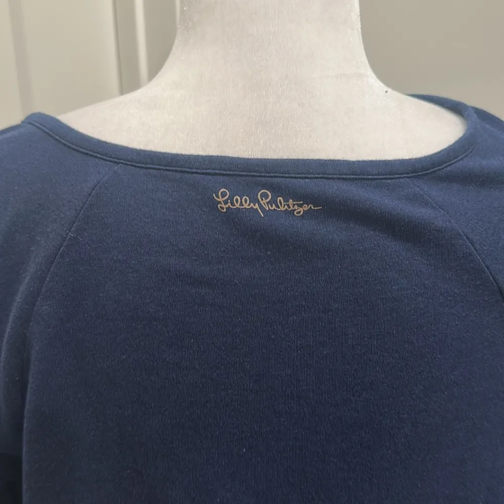 Lilly Pulitzer Navy Terry Knit Top with Front Pockets Sz M - Image 5
