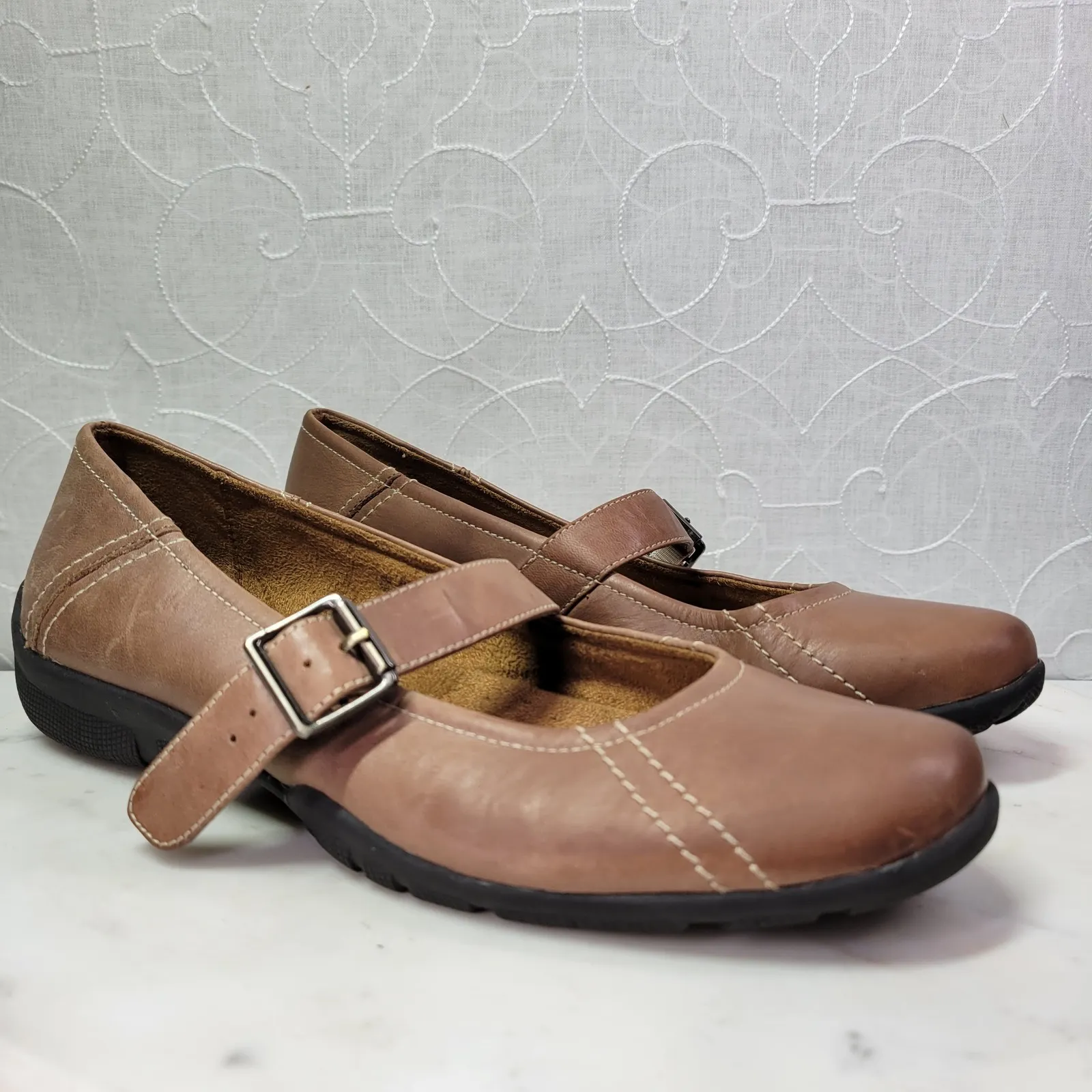 Natural Soul Naturalizer Leather Mary Jane Flats Womens 8 Brown Buckle Strap - Image 2