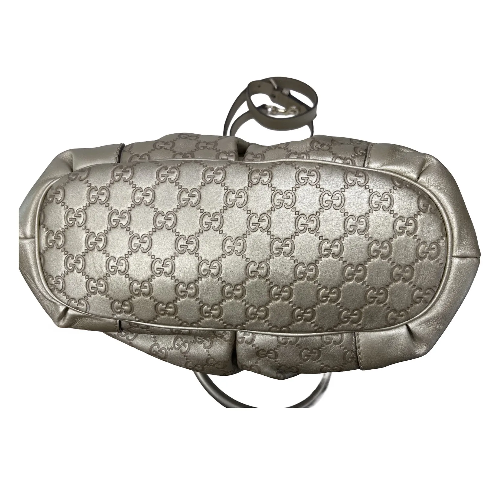 GUCCI Gold Metallic Leather GG Sukey Satchel Shoulder Crossbody Made In Italy - Image 12