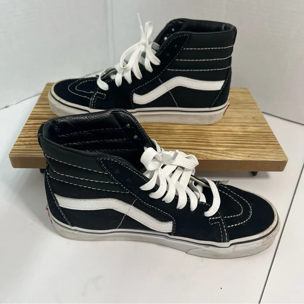 Vans Black and White High-Tops with Red Logo - Image 3