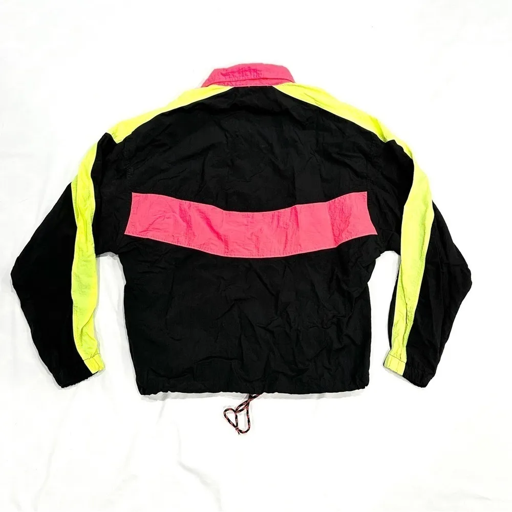 Vintage 90s Street Closed Neon Black Colorblock Half Zip Windbreaker Pink - Image 6