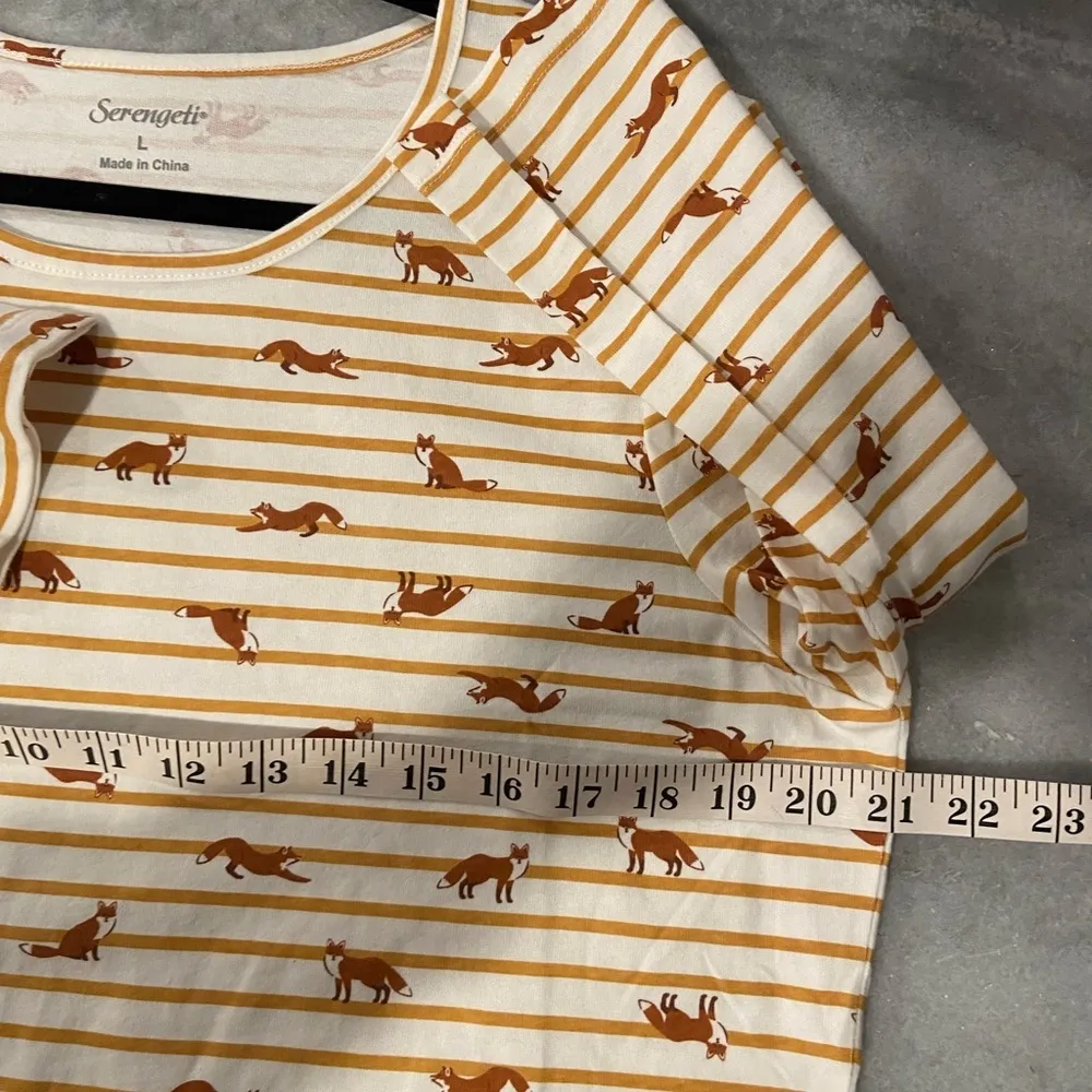 NWOT Serengeti Size L Mustard Stripe Red Fox Long Sleeve Crew Neck Tee Shirt Gold Size L - Image 7
