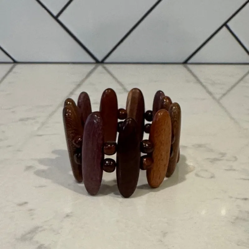 exotic handmade wood tribal bracelet sustainably sourced tropical woods bohemian Brown - Image 2