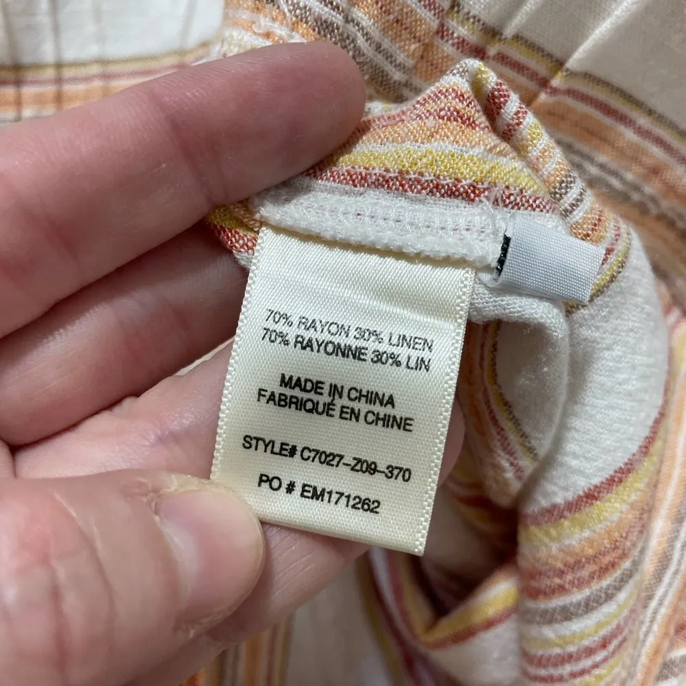 Cloth & Stone Orange & White Striped Wide Leg Cropped Pants - Size Large - Linen - Image 5