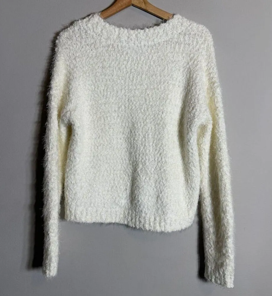 NWOT Show Me Your Mumu Cropped Varsity Sweater Knubby Knit Women's Small Cream - Image 10