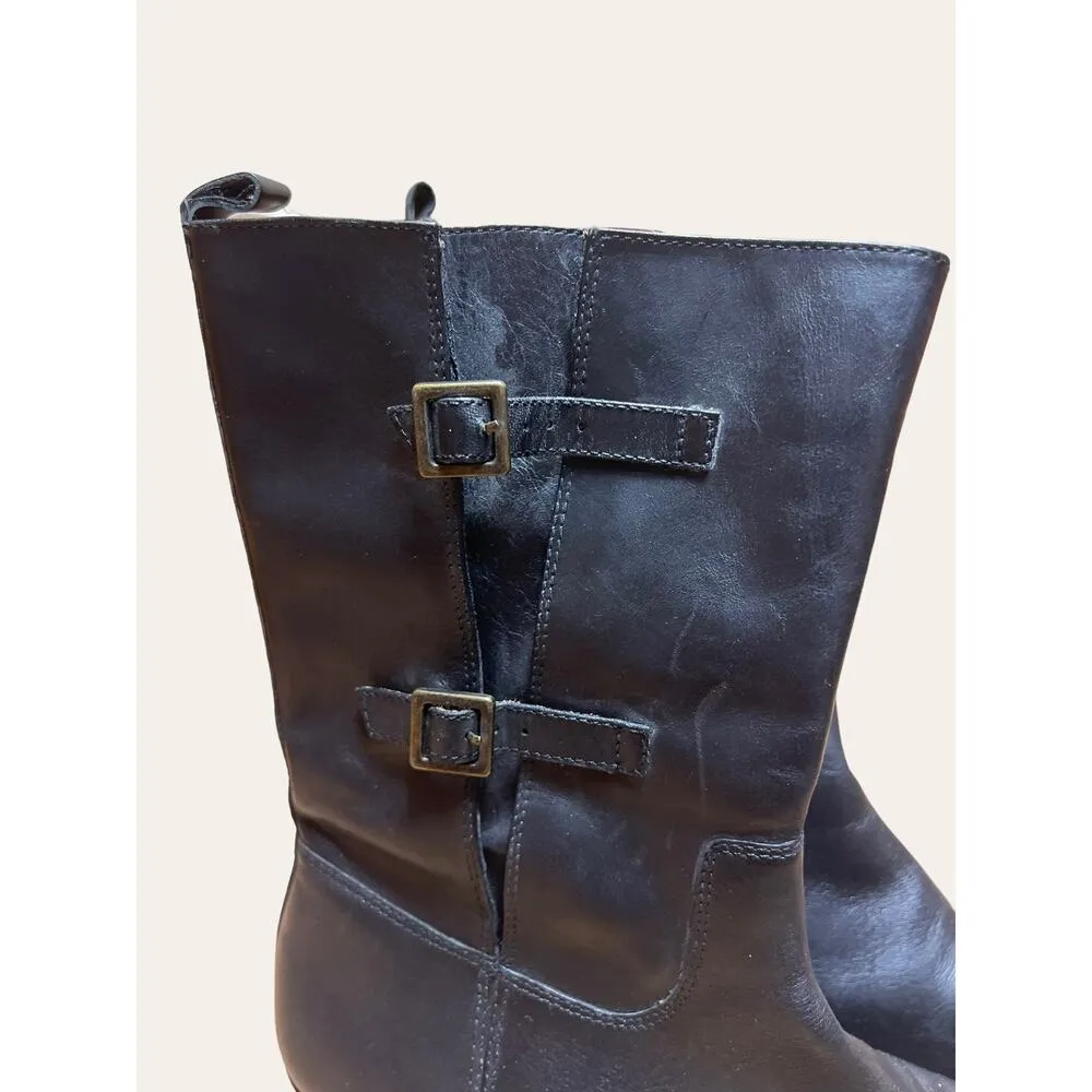 Corso Como Black Leather Mid-Calf Belted Equestrian Biker Boots Size 8 - Image 2