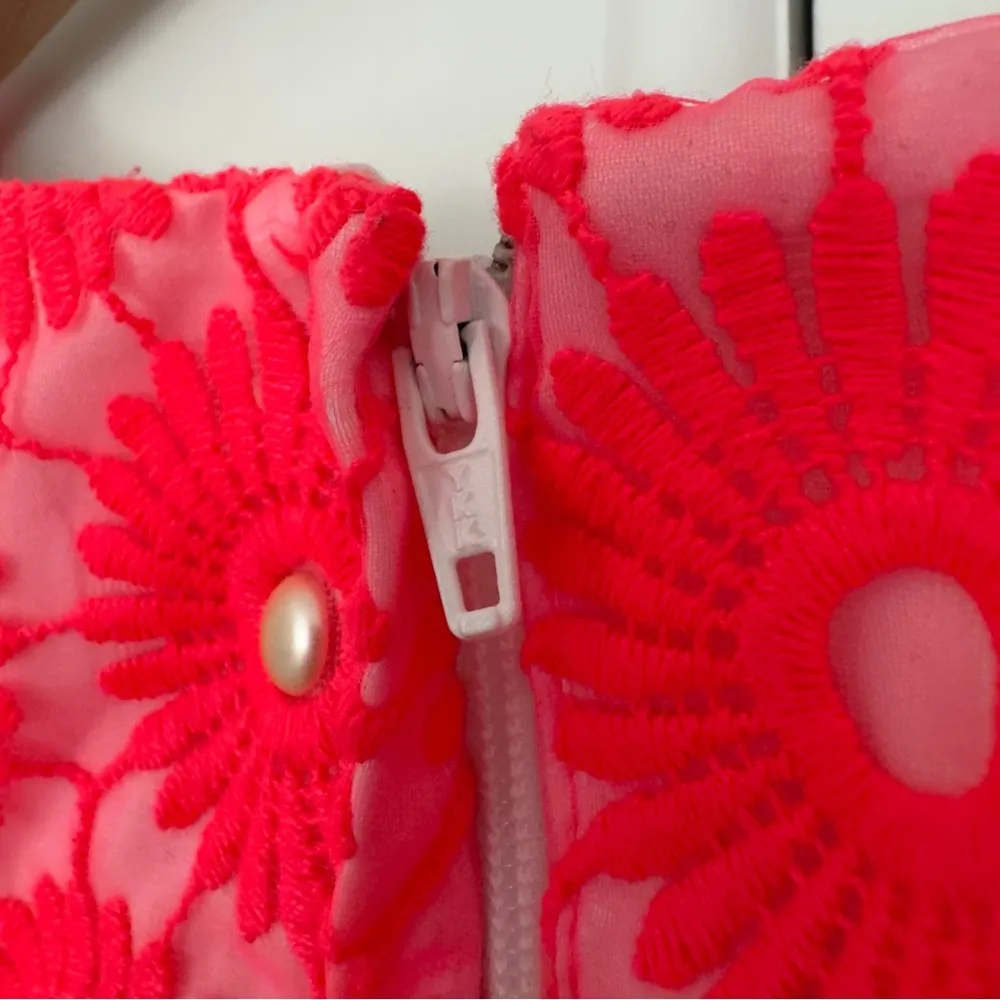 Lilly Pulitzer Fiesta Pink Floral Lace Pearl Bead Pinwheel Mini Dress Sleeveless - Image 4