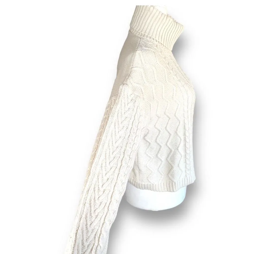 Shein Sweater Retro Oatmeal Cropped Cable Turtleneck Neutral Knit Pullover - Image 5