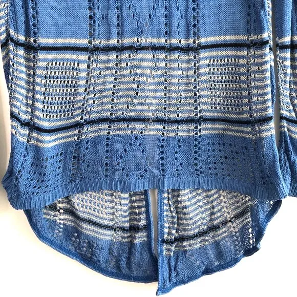 New Say What Split Back Striped Sweater Overlapping Open Knit Blue - Image 6