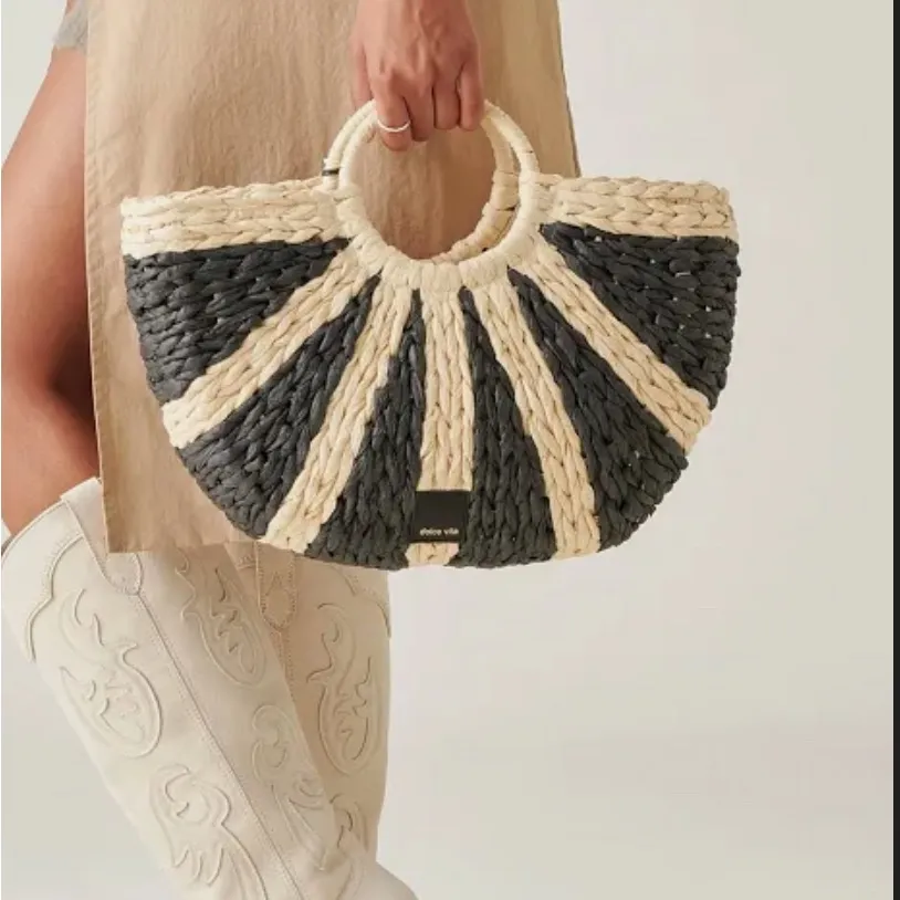 Dolce Vita | Black Raffia Shopper “EstelleB” Tote ~ Canvas Inside - Image 16
