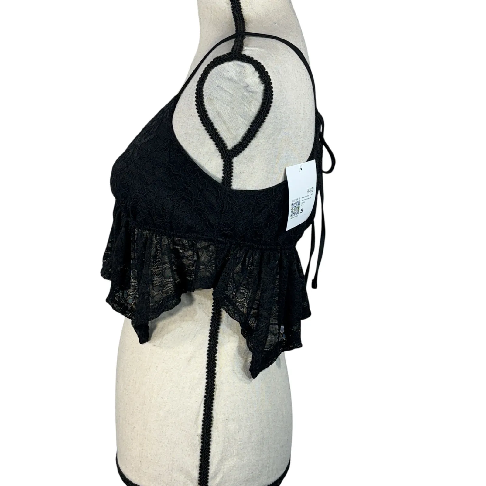 Forever 21 Small Cropped Cami Top Floral Lace Ruffled V-Neck Stretch Adjustable - Image 5