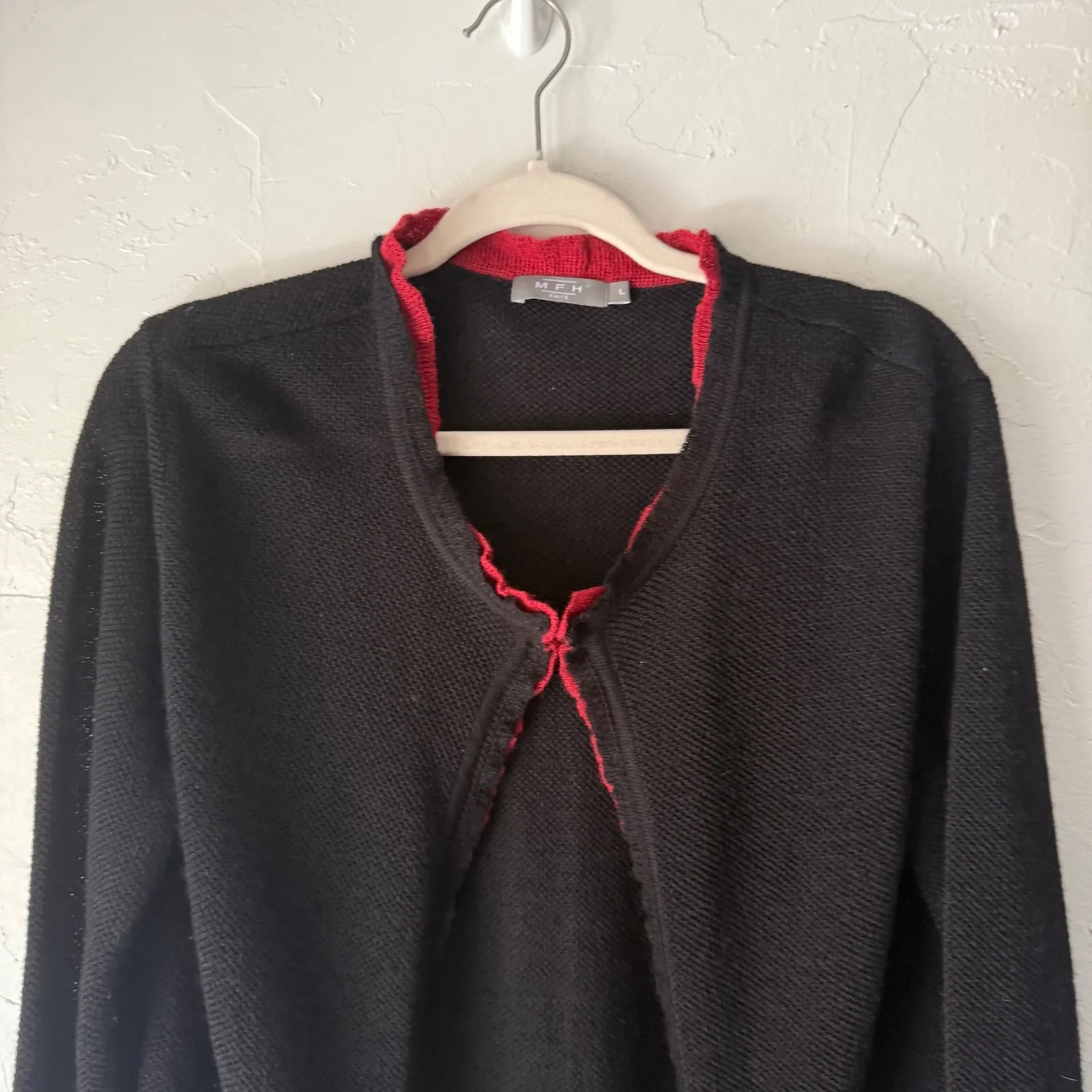 MFH Knits Black Red Baby Alpaca Cardigan Sweater Grunge Dark Academia Whimsigoth Size L - Image 5