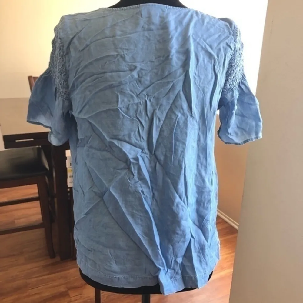 Maison Jules Womens Blue Chambray Pleated Top - Image 5