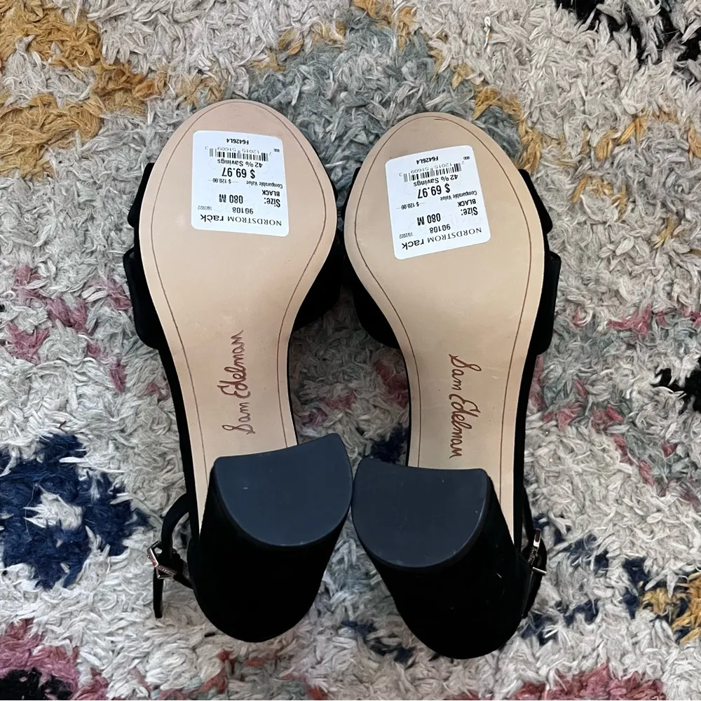 Yancy Black Suede Block Heel Ankle Strap Sandal Heels 8 - Image 7