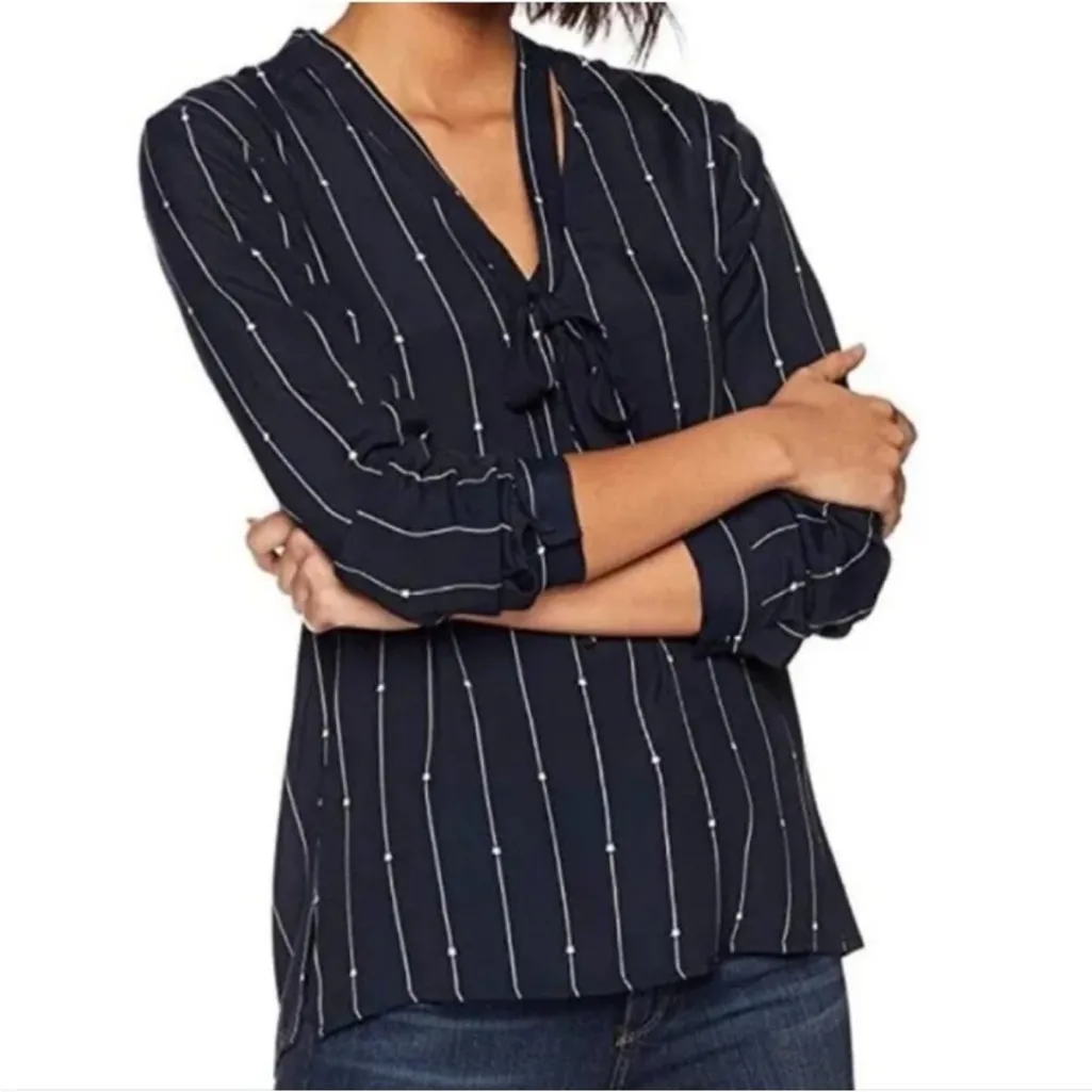 Rails Rhea Tie Neck Striped Stars Print Navy Blouse Size XS - Image 13
