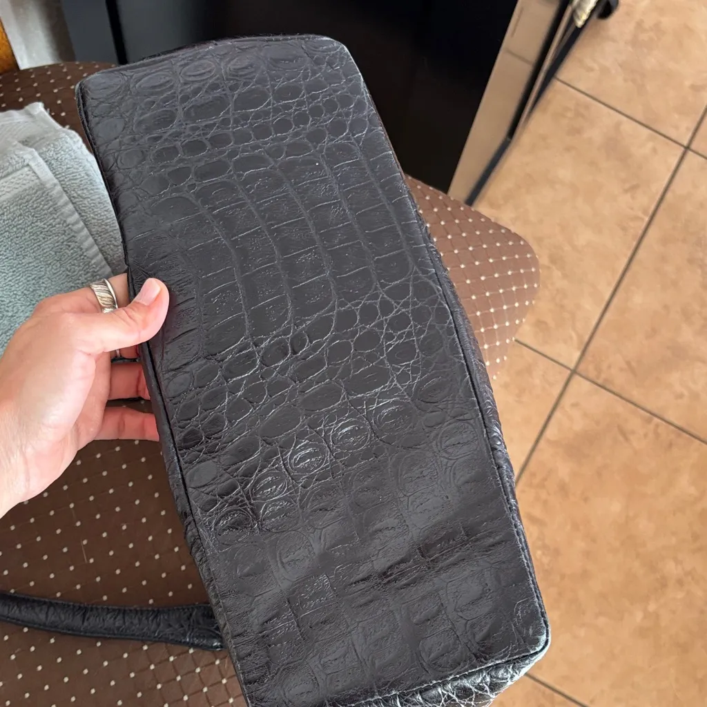 Talbots  Black Crocodile-Embossed Leather Shoulder Bag - Image 6