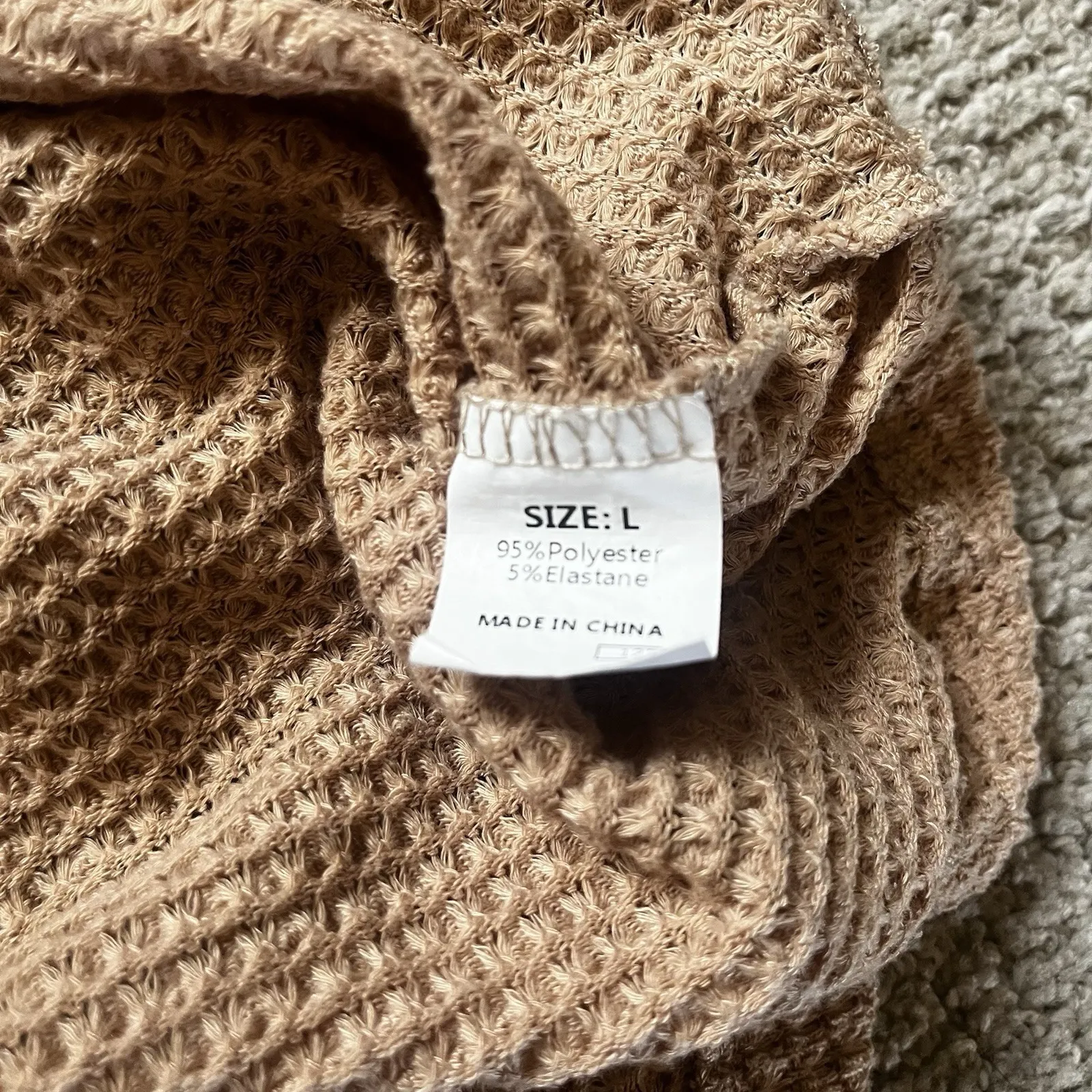 Tan Waffle Knit Button Down Woman's Large Shirt‎ Shacket Long Sleeve Collared Brown - Image 6