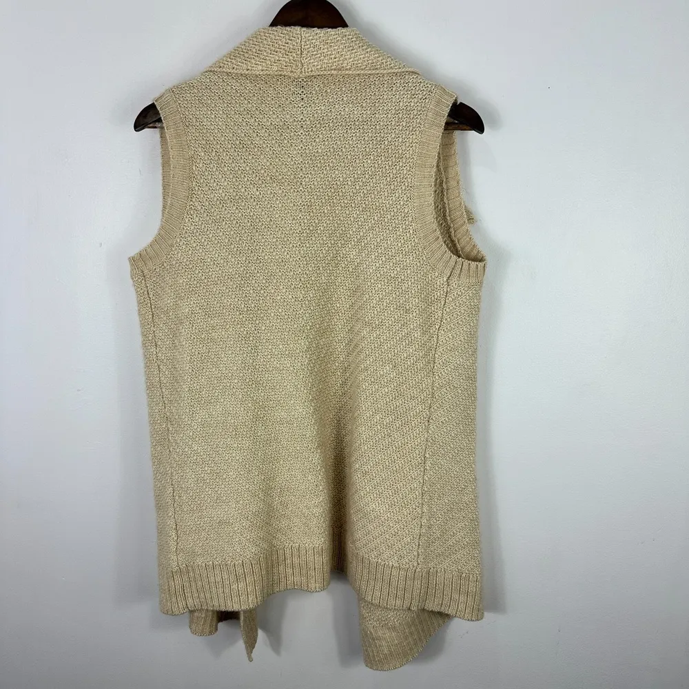 Gap Drape Front Sweater Vest Women M Beige Costal Minimalist Quiet Luxury Preppy Tan Size M - Image 2