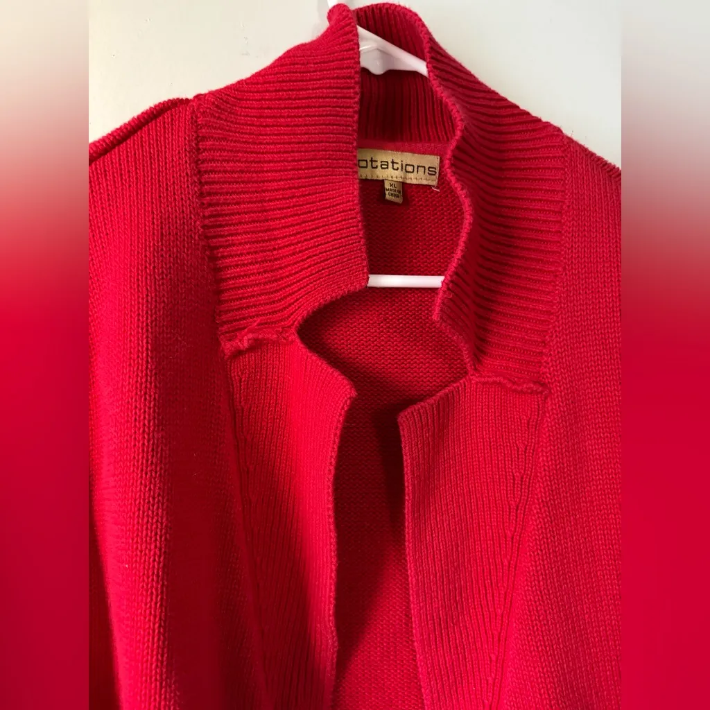 Notations VTG  Knit Cotton Vibrant Red Cardigan Sweater Buttons Thick Warm XL - Image 3