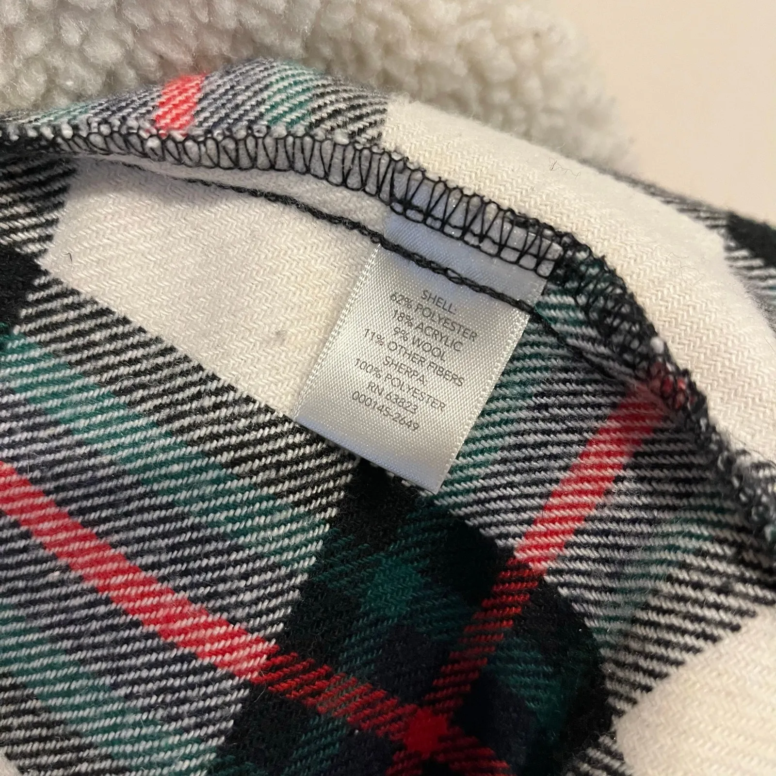 Christopher & Banks Tartan Plaid Vest Sherpa Open Front Wool Blend Petite Large - Image 5