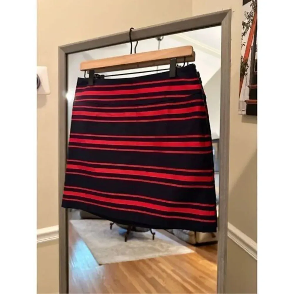 LOFT Striped Mini Skirt Size 2 Navy Blue Red Pencil Skirt - Image 2