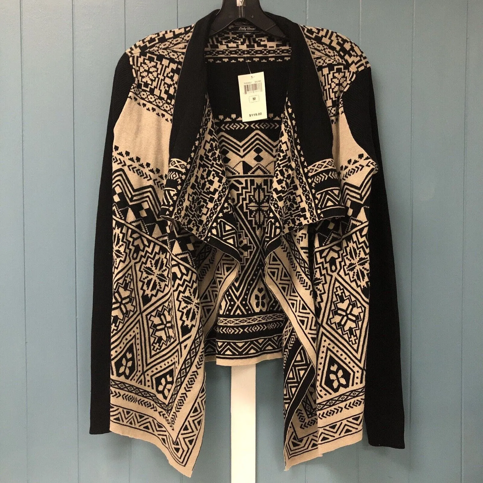 Lucky Brand Southwest Open Front Cardigan Long Line Aztec Waterfall Sweater SZ M - Image 3