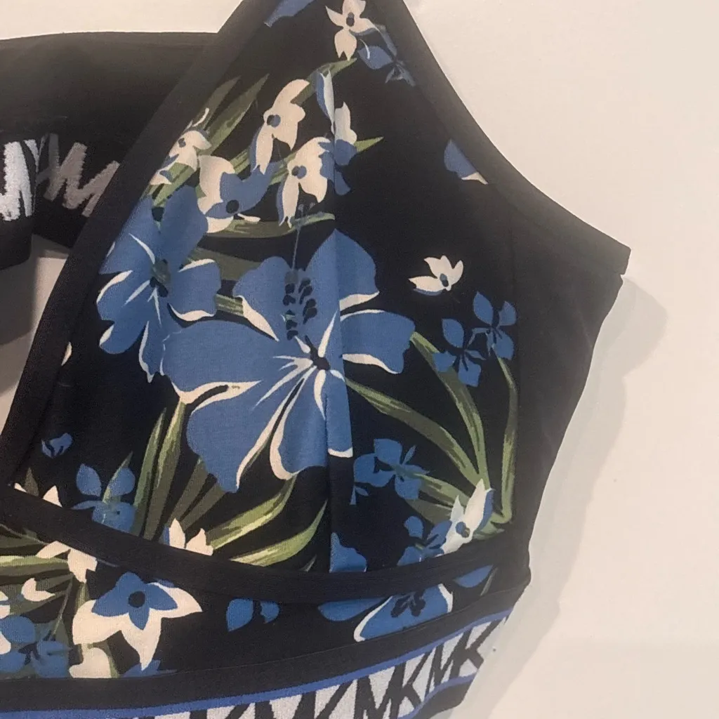 Michael Kors Black and Blue Floral Bikini Top - Image 2