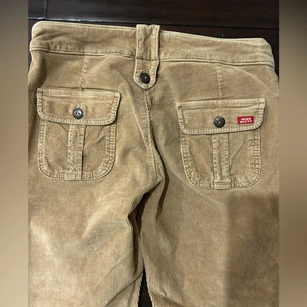 Miss Sixty VTG Women’s Corduroy Beige Cargo w Zipper Flared Legs 29 - Image 8