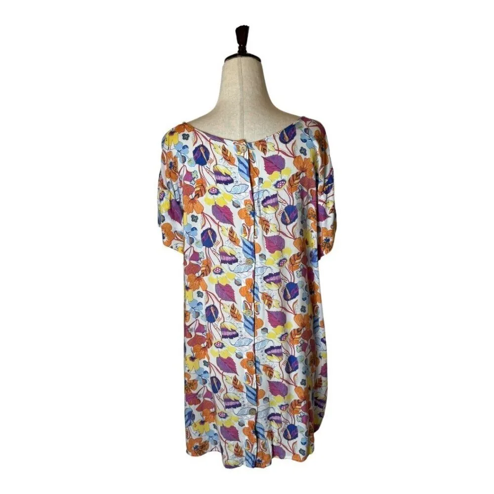 Cynthia Rowley Shirt Women 2X White Floral High Low Hem Button Back Top Boho‎ - Image 4