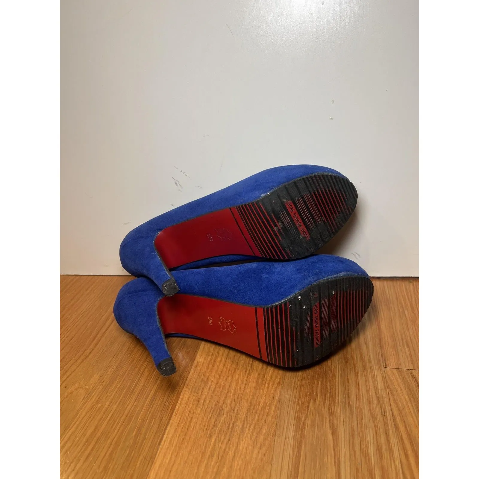 Platform Mary Jane High Heels Shoes Womens Size 8 Blue Suede Ankle Strap Pumps - Image 7