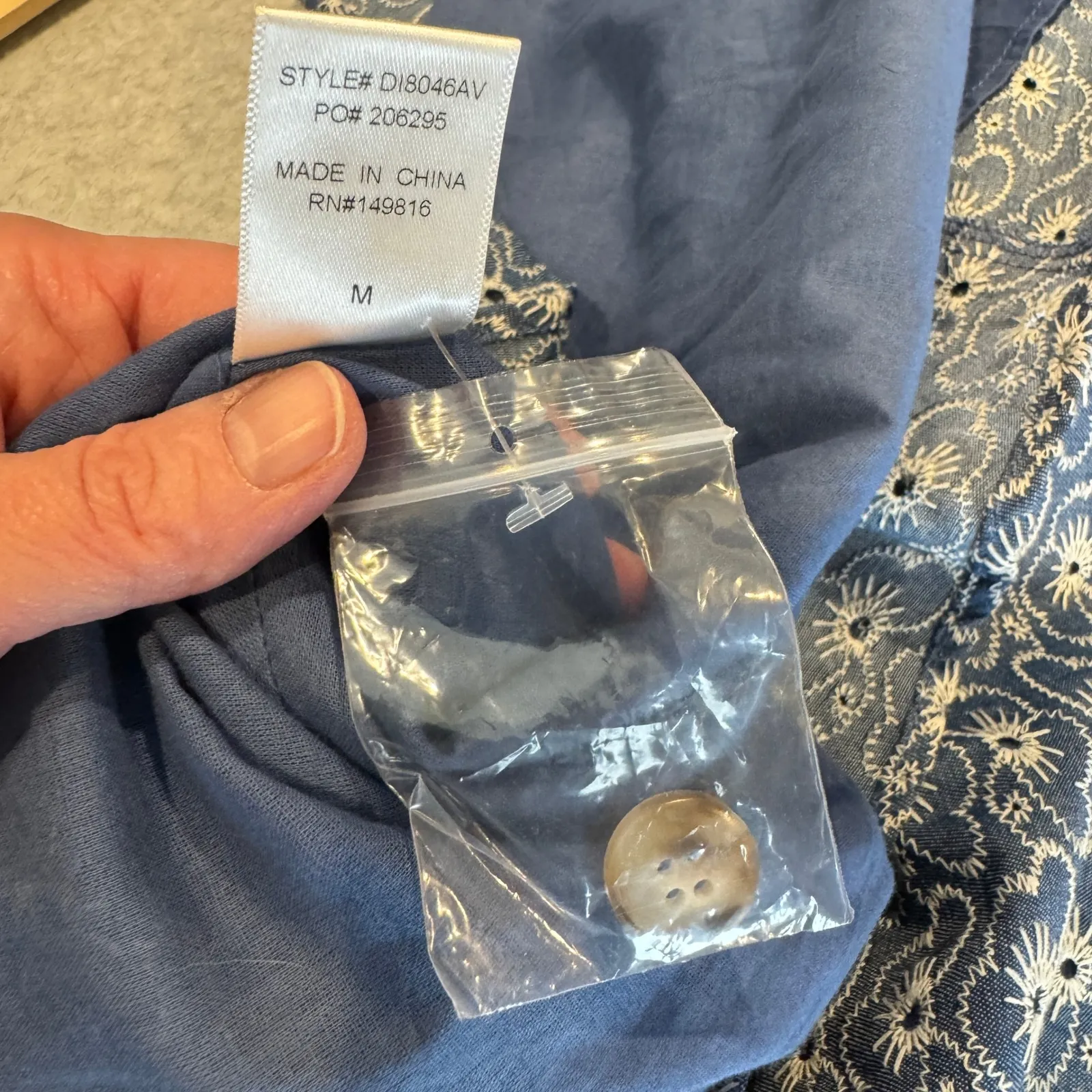 FORE Button Front Midi Dress Women Medium Blue Cotton Floral Embroidered Country - Image 16